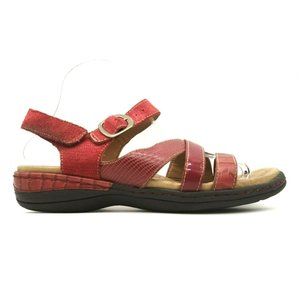 Earth Aster Red Exotic Print Leather Adjustable Buckle Sandals Shoes Women's 8 B